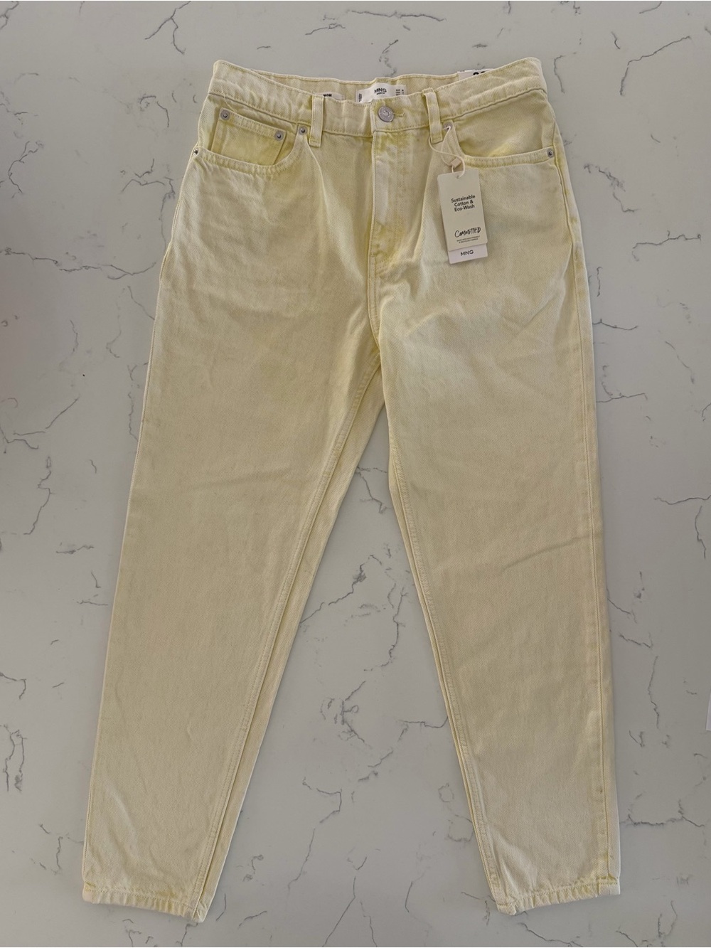 Mango MOM80 Jeans Women 6 Butter Yellow High Rise Mom Ankle Denim NWT